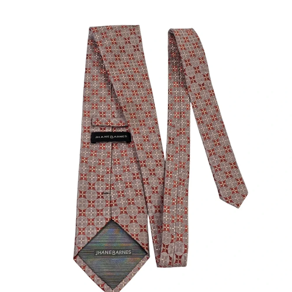 Jhane Barnes Mens Tie Necktie Luxury Gray‎ Orange Geometric Silk Executive Lined